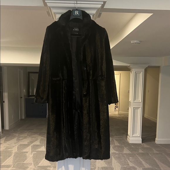 Zara Black Faux Fur Long Coat